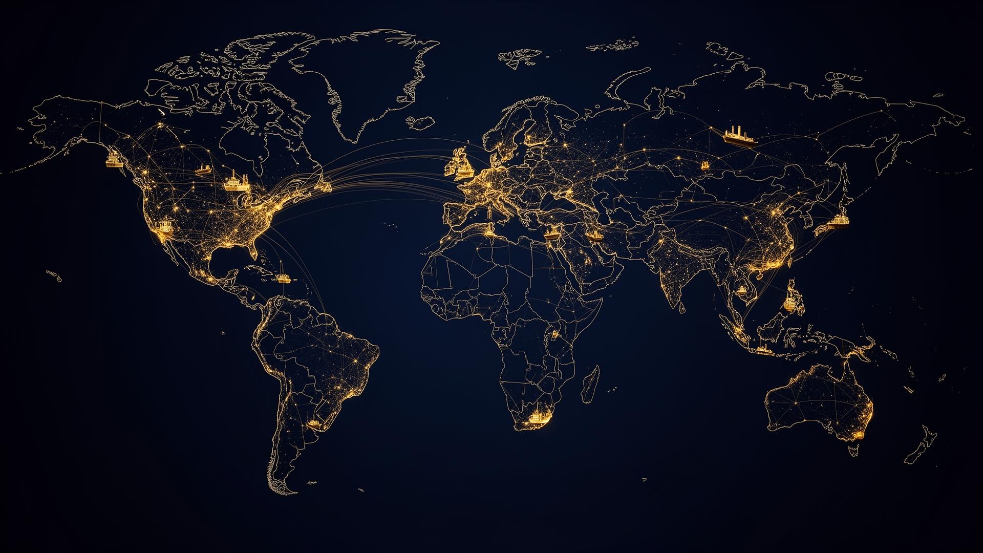Global trade routes map